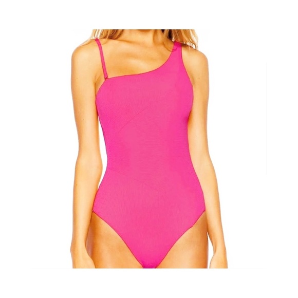 BECCA by Rebecca Virtue Pink Ribbed Asymmetrical One Piece hot pink/coral - Picture 1 of 5